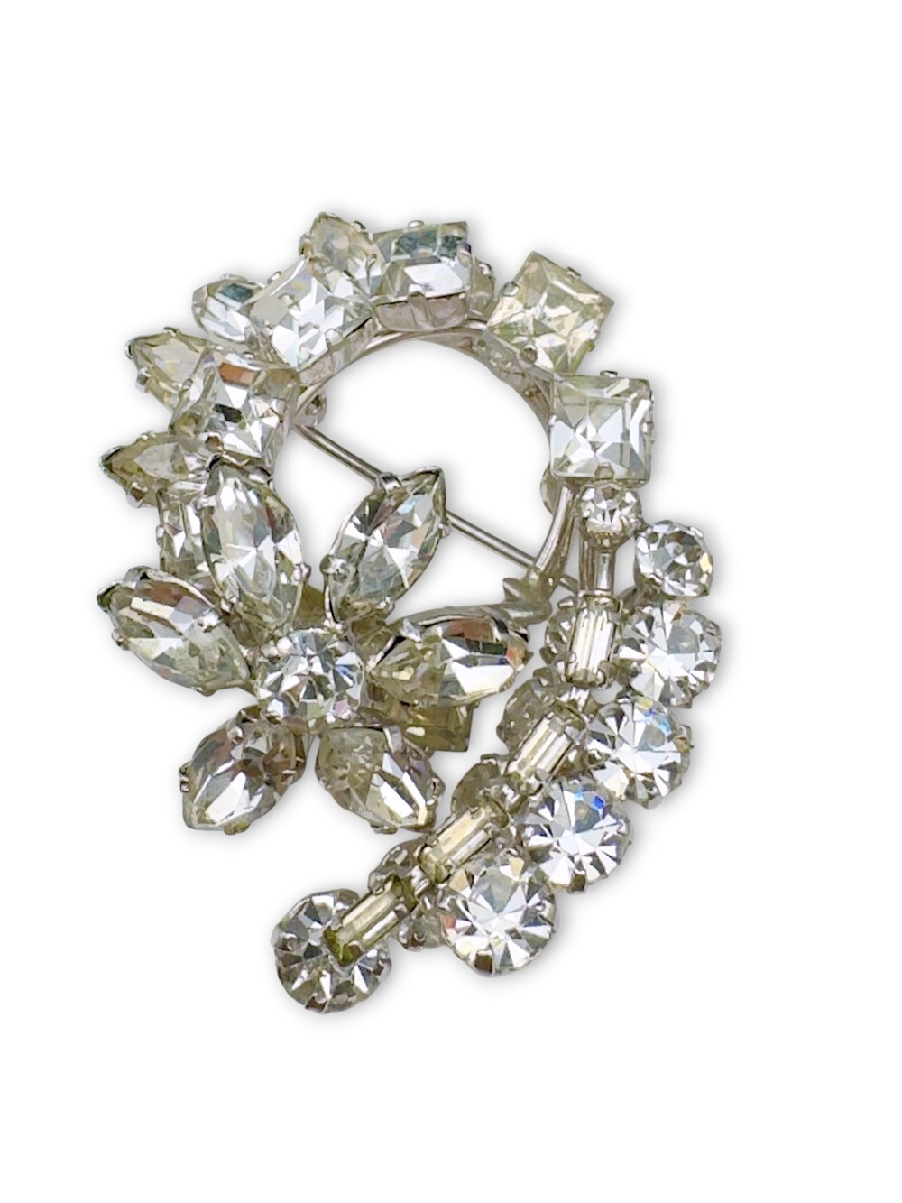 Vintage Made In Austria Clear Crystal Dimensional Flower Brooch